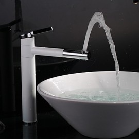 White Bathroom Single Handle One Hole Sink Faucet With Rotating Spout(High)