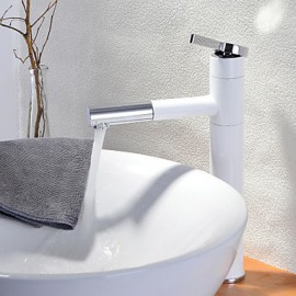 White Bathroom Single Handle One Hole Sink Faucet With Rotating Spout(High))