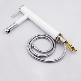 White Bathroom Single Handle One Hole Sink Faucet With Rotating Spout(High))