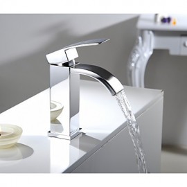 Single Handle Waterfall Bathroom Vanity Sink Vessel Faucet With Extra Large Rectangular Spout Lavatory Mixer Tap Chrome