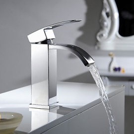 Single Handle Waterfall Bathroom Vanity Sink Vessel Faucet With Extra Large Rectangular Spout Lavatory Mixer Tap Chrome