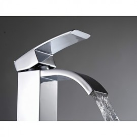 Single Handle Waterfall Bathroom Vanity Sink Vessel Faucet With Extra Large Rectangular Spout Lavatory Mixer Tap Chrome