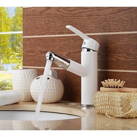 Solid Brass Contemporary White Painting Single Handle Single Hole Hot And Cold Water Bathroom Sink Faucet