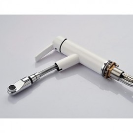 Solid Brass Contemporary White Painting Single Handle Single Hole Hot And Cold Water Bathroom Sink Faucet