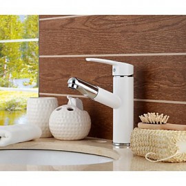 Solid Brass Contemporary White Painting Single Handle Single Hole Hot And Cold Water Bathroom Sink Faucet