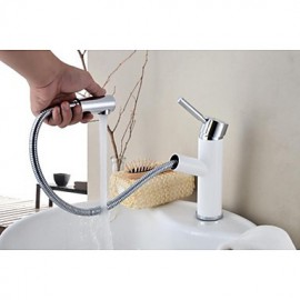 Solid Brass Contemporary White Painting Single Handle Single Hole Hot And Cold Water Bathroom Sink Faucet
