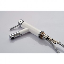 Solid Brass Contemporary White Painting Single Handle Single Hole Hot And Cold Water Bathroom Sink Faucet