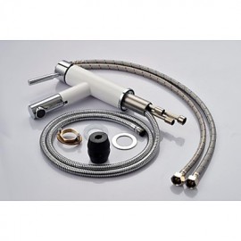 Solid Brass Contemporary White Painting Single Handle Single Hole Hot And Cold Water Bathroom Sink Faucet