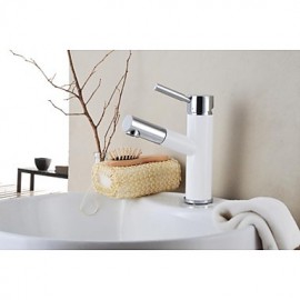 Solid Brass Contemporary White Painting Single Handle Single Hole Hot And Cold Water Bathroom Sink Faucet