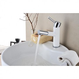 Solid Brass Contemporary White Painting Single Handle Single Hole Hot And Cold Water Bathroom Sink Faucet