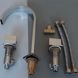 Solid Brass Chrome Finished 3 Pcs Faucet Set 2 Handles Sink Basin Faucet, Basin Mixer