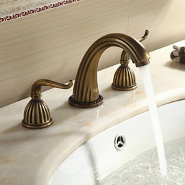 Antique Brass Finish Widespread Bathroom Sink Faucet