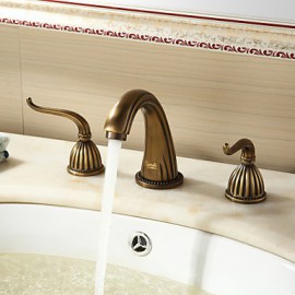 Antique Brass Finish Widespread Bathroom Sink Faucet