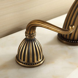 Antique Brass Finish Widespread Bathroom Sink Faucet
