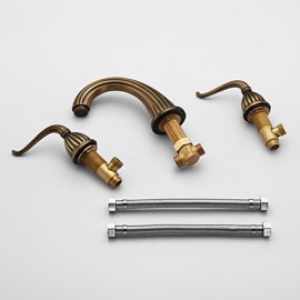 Antique Brass Finish Widespread Bathroom Sink Faucet