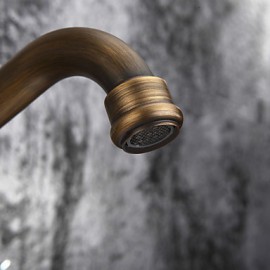 Antique Inspired Bathroom Sink Faucet - Wall Mount (Antique Brass Finish)