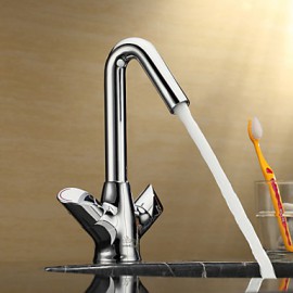 Centerset Two Handles Brass Bathroom Sink Faucet-Chrome Finish