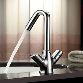 Centerset Two Handles Brass Bathroom Sink Faucet-Chrome Finish