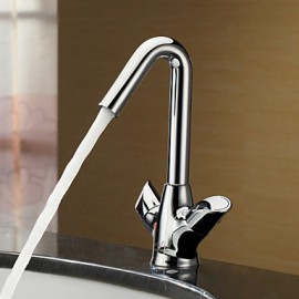 Centerset Two Handles Brass Bathroom Sink Faucet-Chrome Finish