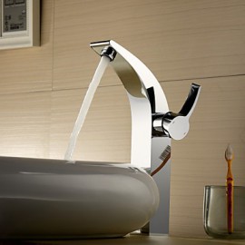 Chrome Finish Single Handle Centerset Solid Brass Bathroom Sink Faucet(Tall)