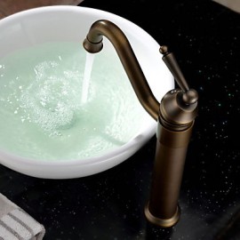Classic Solid Brass Bathroom Sink Faucet With Pop-Up Waste Antique