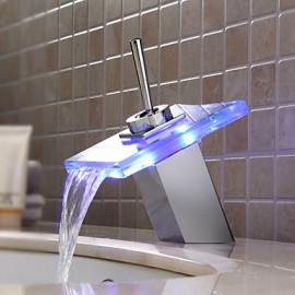 Color Changing Led Waterfall Bathroom Sink Faucet (Glass Spout)