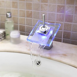 Color Changing Led Waterfall Bathroom Sink Faucet (Glass Spout)