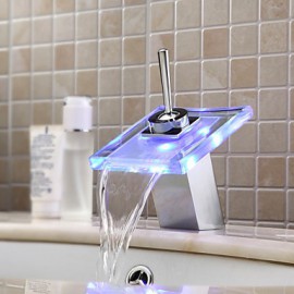 Color Changing Led Waterfall Bathroom Sink Faucet (Glass Spout)