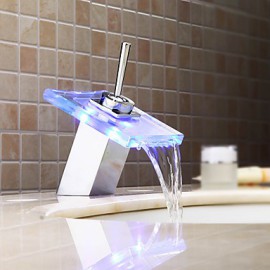 Color Changing Led Waterfall Bathroom Sink Faucet (Glass Spout)