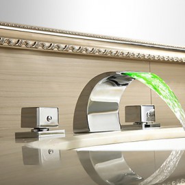 Color Changing Led Waterfall Widespread Bathroom Sink Faucet (Chrome Finish)