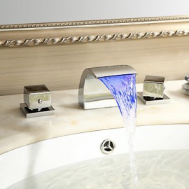 Color Changing Led Waterfall Widespread Bathroom Sink Faucet (Chrome Finish)