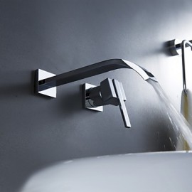 Contemporary Brass Waterfall Bathroom Sink Faucet (Wall Mount)
