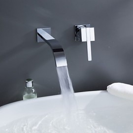 Contemporary Brass Waterfall Bathroom Sink Faucet (Wall Mount)