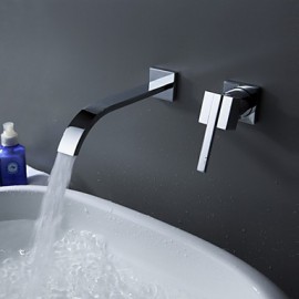 Contemporary Brass Waterfall Bathroom Sink Faucet (Wall Mount)