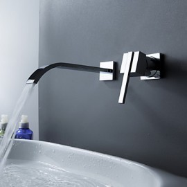 Contemporary Brass Waterfall Bathroom Sink Faucet (Wall Mount)