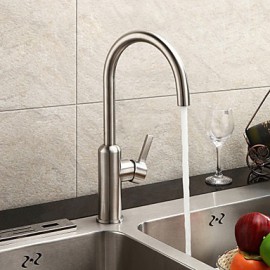 Contemporary Brushed Chrome Finish Stainless Steel Kitchen Faucet