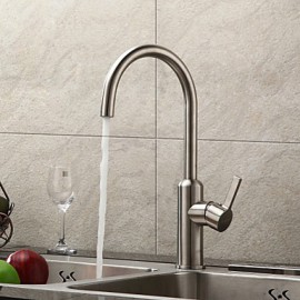 Contemporary Brushed Chrome Finish Stainless Steel Kitchen Faucet
