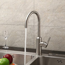 Contemporary Brushed Chrome Finish Stainless Steel Kitchen Faucet