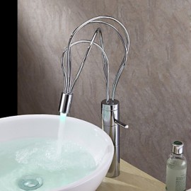 Contemporary Chrome Finish Single Handle Led Bathroom Sink Faucet(Tall)