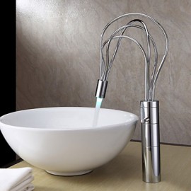 Contemporary Chrome Finish Single Handle Led Bathroom Sink Faucet(Tall)