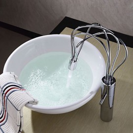 Contemporary Chrome Finish Single Handle Led Bathroom Sink Faucet(Tall)