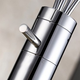 Contemporary Chrome Finish Single Handle Led Bathroom Sink Faucet(Tall)