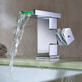 Contemporary Color Changing Led Bathroom Sink Faucet (Waterfall)