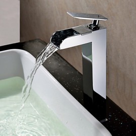 Contemporary Waterfall Chrome Finish Bathroom Sink Faucet (Tall)