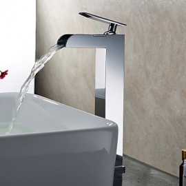 Contemporary Waterfall Chrome Finish Bathroom Sink Faucet (Tall)