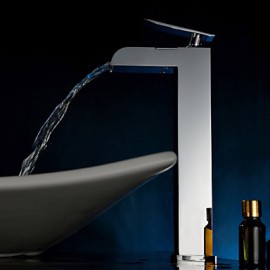 Contemporary Waterfall Chrome Finish Bathroom Sink Faucet (Tall)