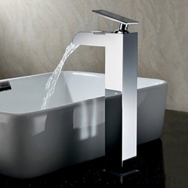Contemporary Waterfall Chrome Finish Bathroom Sink Faucet (Tall)
