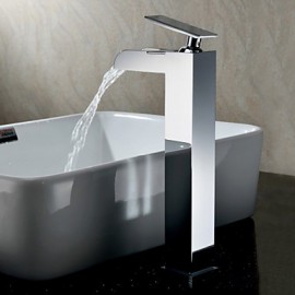 Contemporary Waterfall Chrome Finish Bathroom Sink Faucet (Tall)