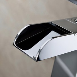 Contemporary Waterfall Chrome Finish Bathroom Sink Faucet (Tall)