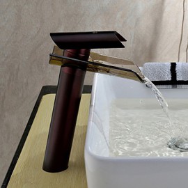 Oil Rubbed Bronze Waterfall Bathroom Sink Faucet With Glass Spout